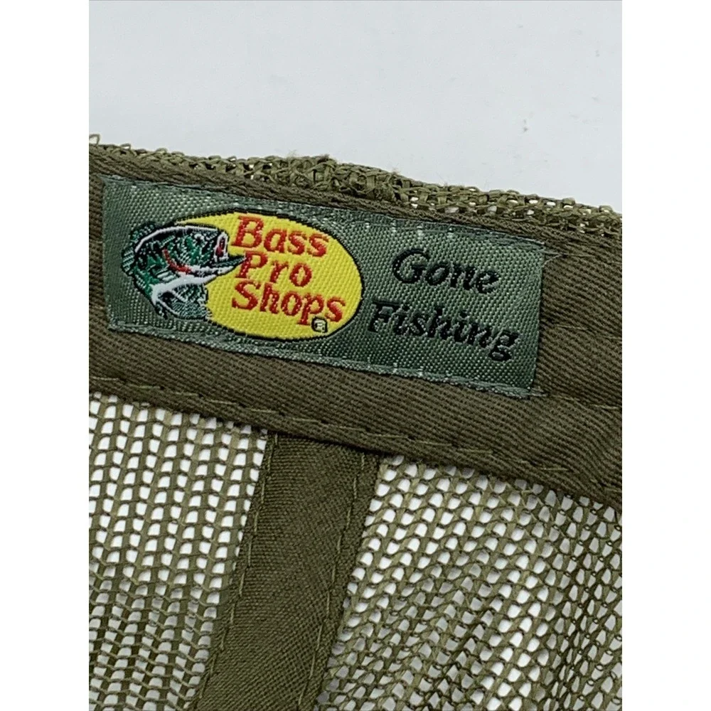Bass Pro Shops Olive Hat Gone Fishing OSFM Adjustable Snapback Mesh Baseball Cap